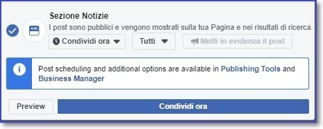 creare i post facebook dalla bacheca delle pagine, non è più possibile