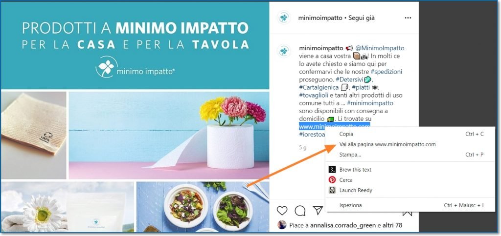 copiare un link dalla descrizione instagram post