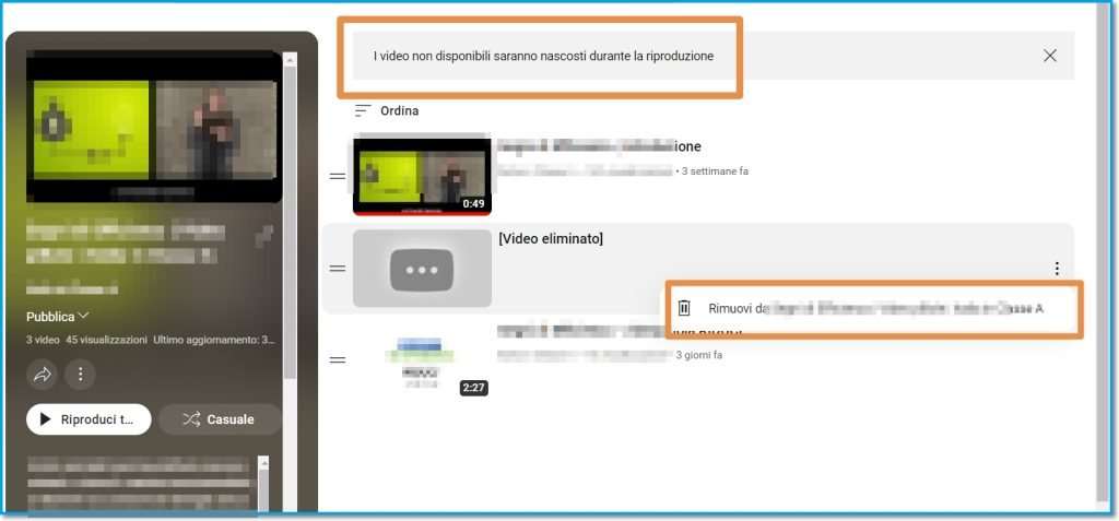 Delle Playlist per raccogliere i video su Youtube allora questo approfondimento è per voi. Di solito, quando pubblico un video su Youtube sul mio canale oppure su un'altro canale che gestisco, magari di qualche progetto, cerco di organizzare i video qualsiasi essi siano. Anche. In, gli shorts all'interno delle playlist per rendere più semplice alle persone in futuro trovare i video su un certo argomento. Anche nel caso di canali tematici, infatti. Può capitare che i contenuti siano differenti tra loro e le playlist consentono di mantenere ordinati i video che vengono caricati nel tempo e anche di ritrovarli. Perché dopo tanto dopo tanti anni potrebbe essere più complesso ricordarsi mhm dove è finito un certo video. A volte può capitare che. Che però un video che è stato pubblicato e magari inserito in una playlist, venga successivamente cancellato. Il video in questi casi è effettivamente cancellato da Youtube e non appare da nessuna parte sul nostro canale. Però, se l'avevamo inserito in una playlist? In essa quello continuerà ad essere conteggiato. Quindi, se pubblico. Ho due video e poi col pubblico 1/3 che noto a un errore lo cancello e lo ripubblico senza l'errore. Nella playlist avrò tre video. Ma comparirà la scritta che i video sono quattro e uno è nascosto. In questo caso, qualcuno potrebbe chiederci, qual è il video mancante o in generale, anche se non c'è? Lo chiedono, potrebbe venire la curiosità di capire che cosa è successo. Insomma, questo potrebbe farvi perdere tempo nel momento in cui le persone vi iniziavi, iniziano a chiedere. E magari. Perché non riescono a vedere tutti i video risultanti nella playlist? La cosa migliore è evitare che compaia questa scritta divide nascosto. In questo caso bisogna andare a aprire proprio il pannello di amministrazione della playlist, solitamente dalla colonna di sinistra del nostro canale Youtube. All'interno delle della Playlist troveremo tra le varie opzioni dove ti dice il numero dei video contenuti, mostra video nascosto. A questo punto ci apparirà l'elenco di tutti i video, anche quello nascosto, potremmo cliccare sui tre pallini e far cancellare proprio questa traccia rimasta del video che in effetti abbiamo cancellato, ma continuava a essere conteggiato nella playlist.