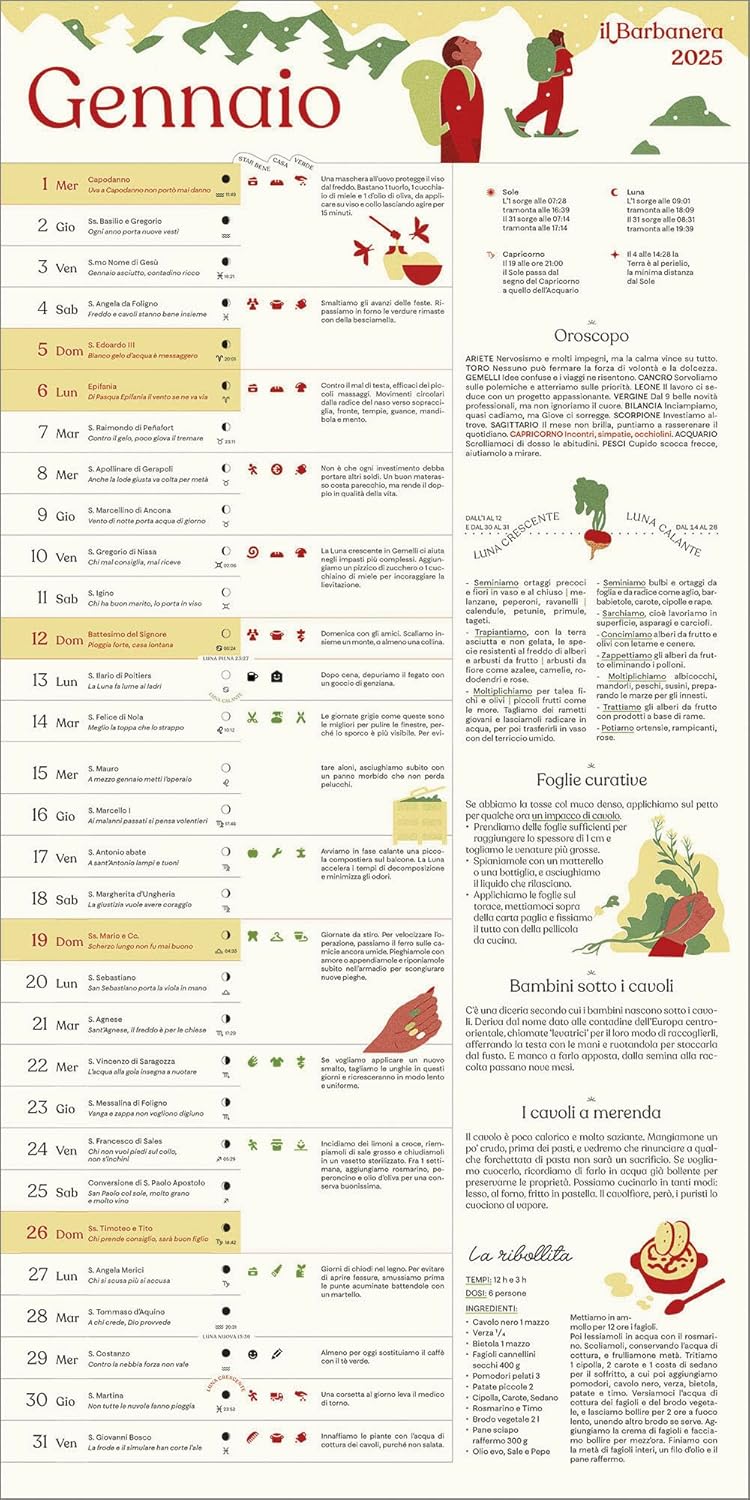 calendario barbanera gennaio